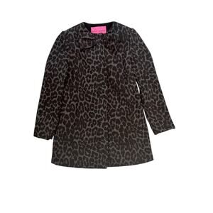 Betsey Johnson Leopard Print Wool Blend Coat Bow Neckline XS